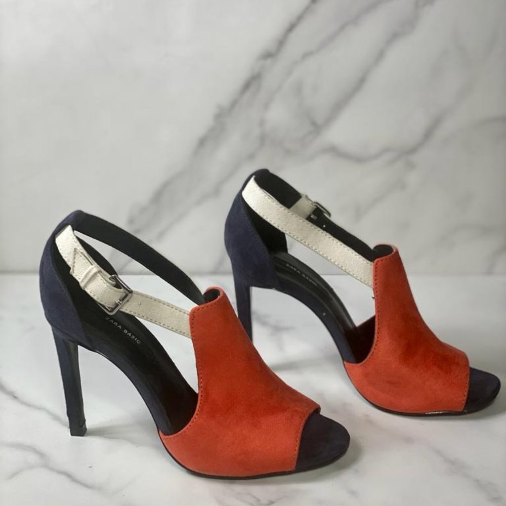 Zara High Heeled Orange Navy Sandals Size EU 36 / US 4.5